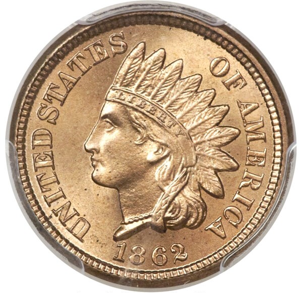 1862 Indian Head Penny FS-801 Doubled Die Reverse close-up showing doubled shield lines and ribbon
