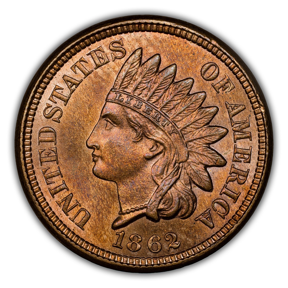 1862 Indian Head Penny Repunched 8/8 S-7 variety close-up showing secondary impression of the second 8 in the date