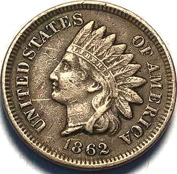 1862 Indian Head Penny S-14 File Marks By Ear variety showing die preparation lines near Miss Liberty's ear